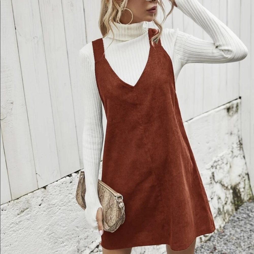 SHEIN Burnt Orange Corduroy Pinafore Dress